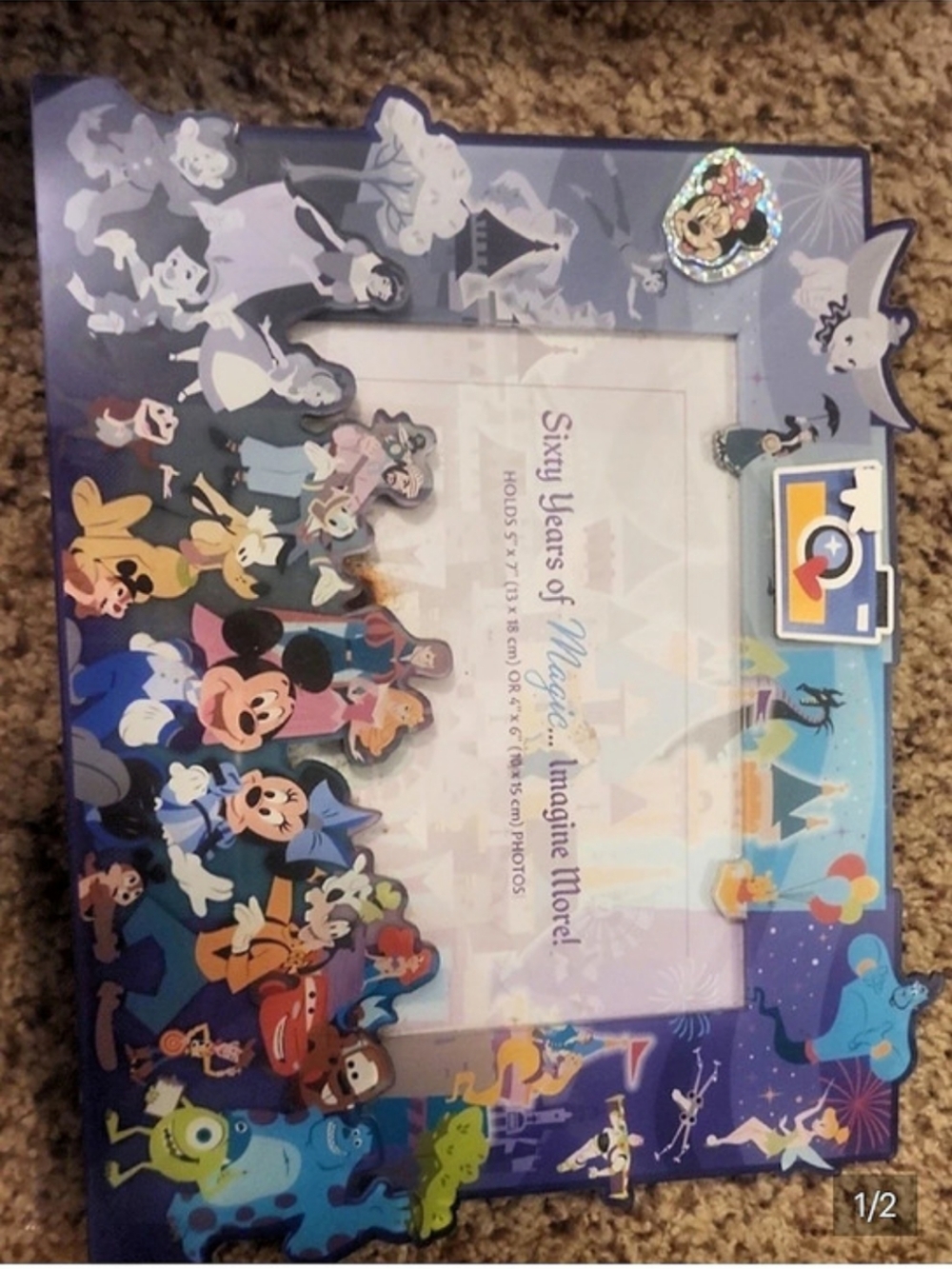 Disney Disneyland 60th Diamond Celebration Character Photo Frame Blue & Purple